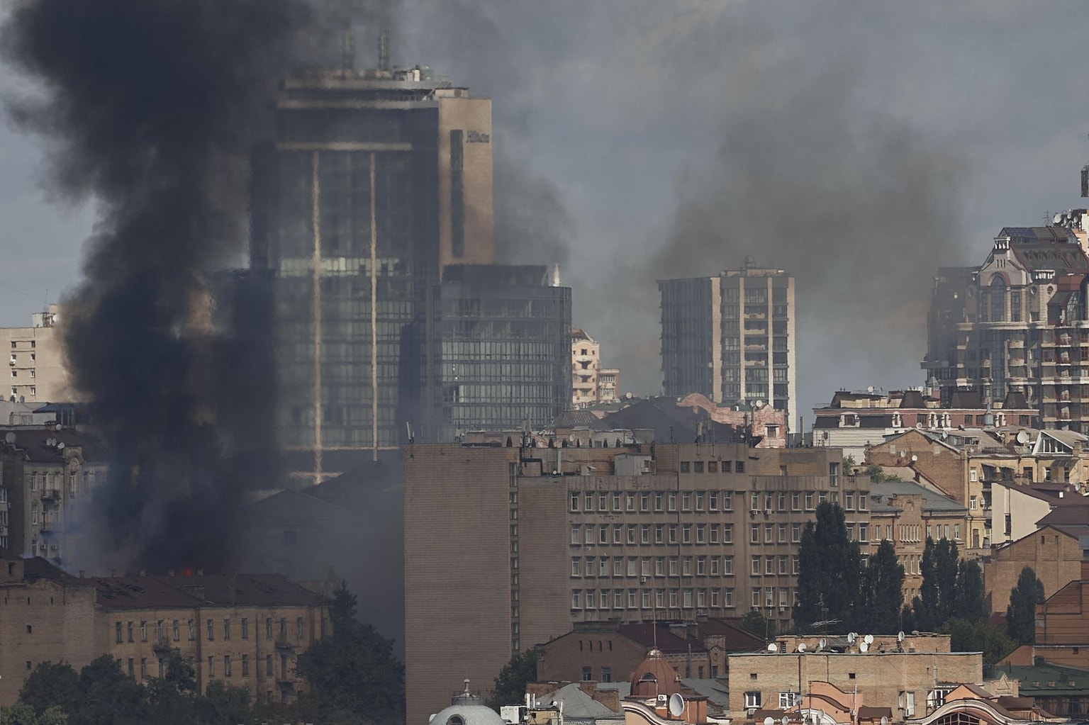 city center following a Russian attack in Kyiv, Ukraine, on Sept. 2, 2026.