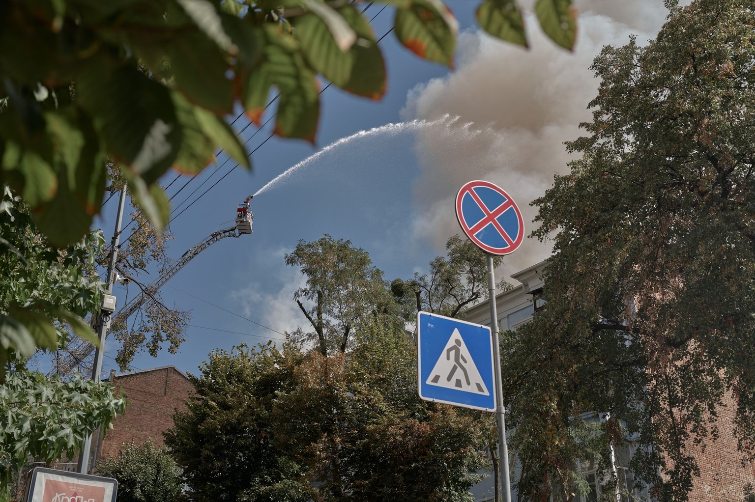 A view of destruction at a university building in the city center following a Russian attack in Kyiv, Ukraine, on Sept. 2, 2026.