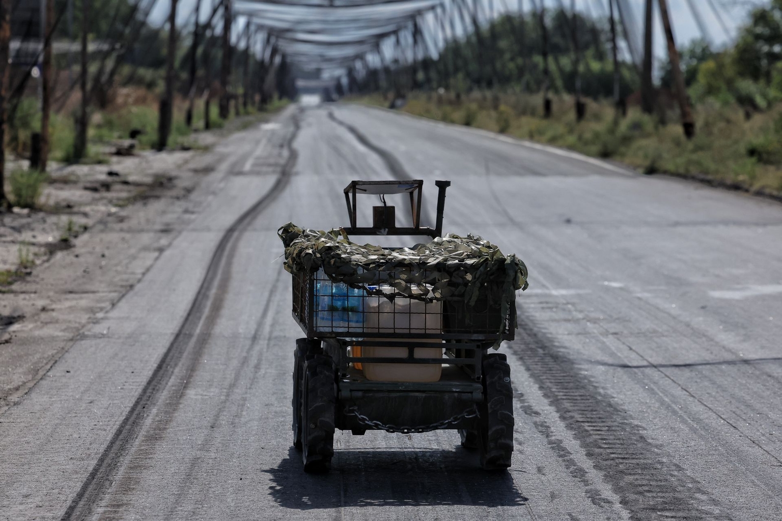A ground robotic system delivers supplies in Druzhkivka, Donetsk Oblast, Ukraine, on Sept. 4, 2026.