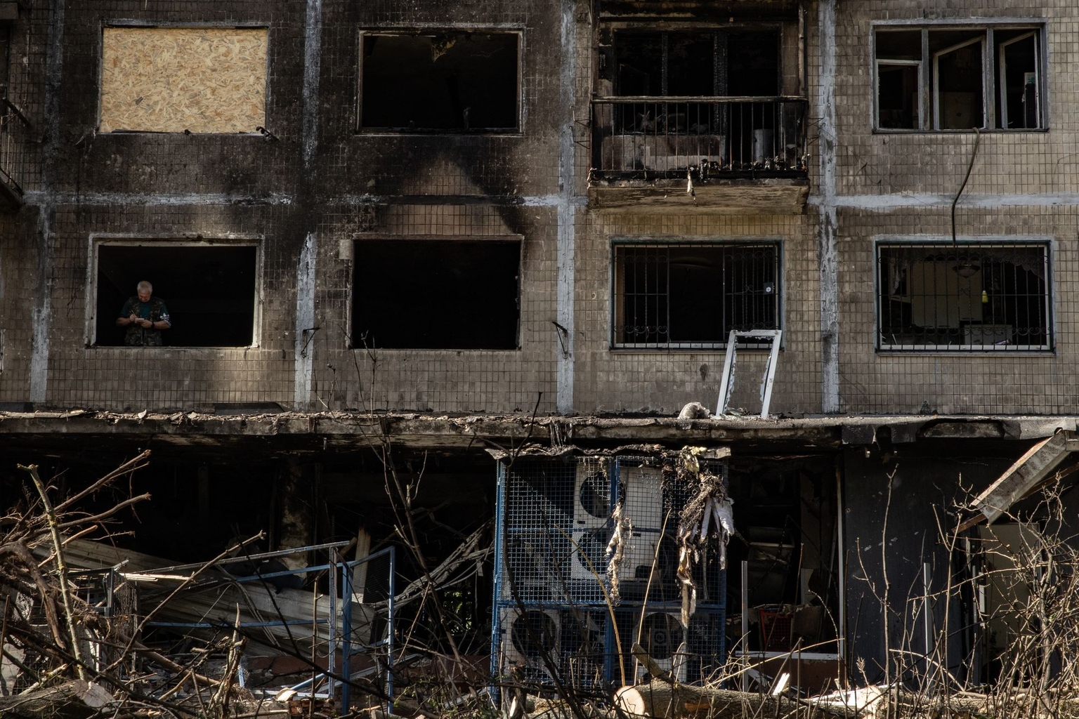 A damaged apartment building is seen in Kyiv, Ukraine, on Sept. 26, 2026.