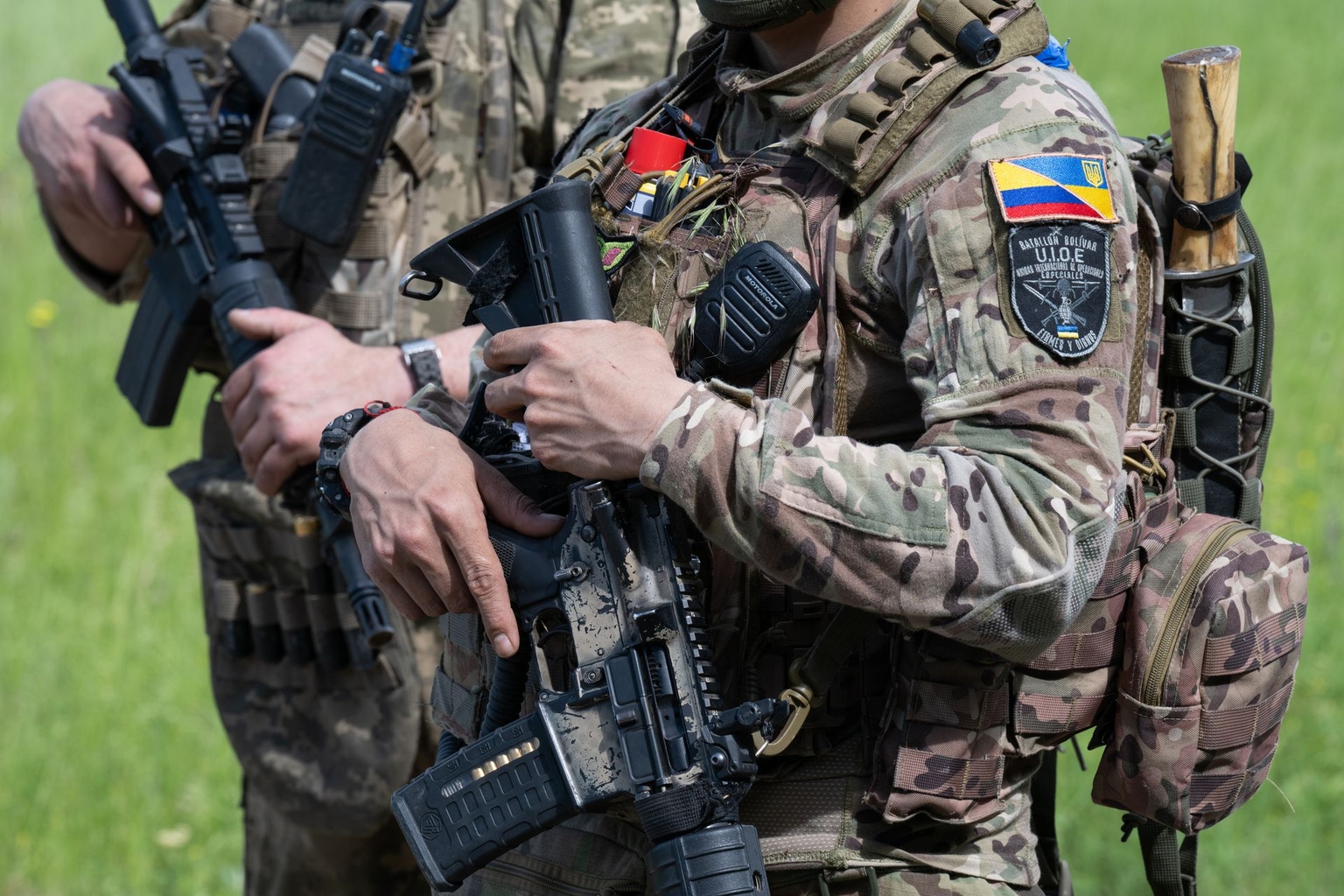 A Bolivar Battalion soldier takes part in infantry training in Mykolaiv Oblast, Ukraine, in May 2026.