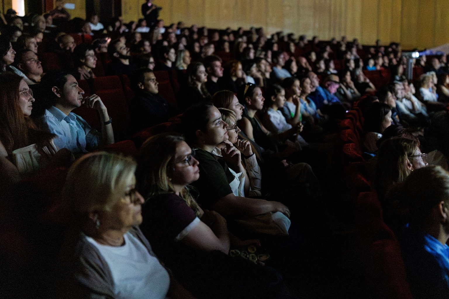 Audience members at the Kyiv premiere of Last Seen in Crimea, a new documentary by The Kyiv Independent’s War Crimes Investigation Unit, on Sept. 11, 2026 (Yevhen Poltavets/The Kyiv Independent)