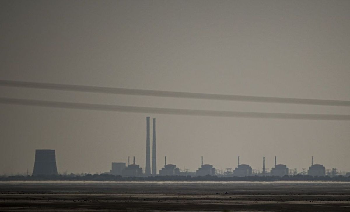 Zaporizhzhia Nuclear Power Plant is seen from Nikopol, Ukraine.