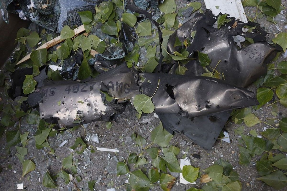 Drone debris on the ground after a Ukrainian drone attack in occupied Rostov oblast.