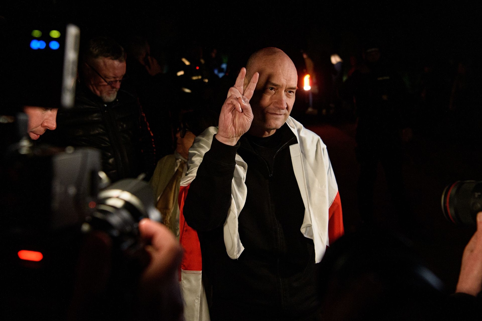 Recently released Belarusian political prisoners meet in Vilnius, Lithuania, on March 19, 2026.