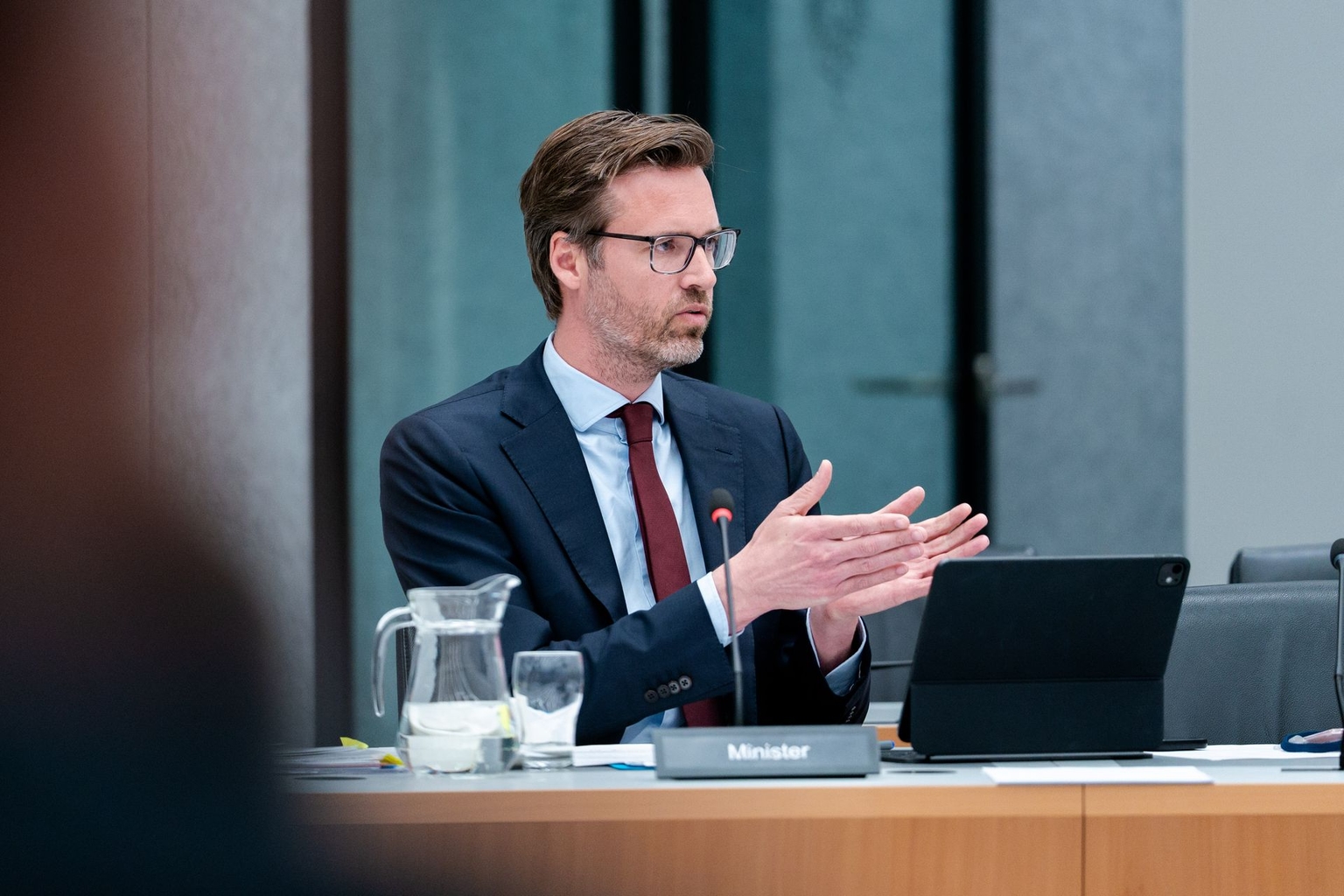 Sjoerd Sjoerdsma gestures during a parliamentary debate in The Hague, Netherlands, on April 9, 2026.