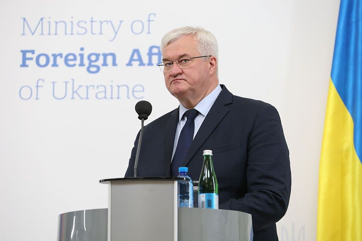 Ukrainian Foreign Minister Andrii Sybiha speaks during a press conference.