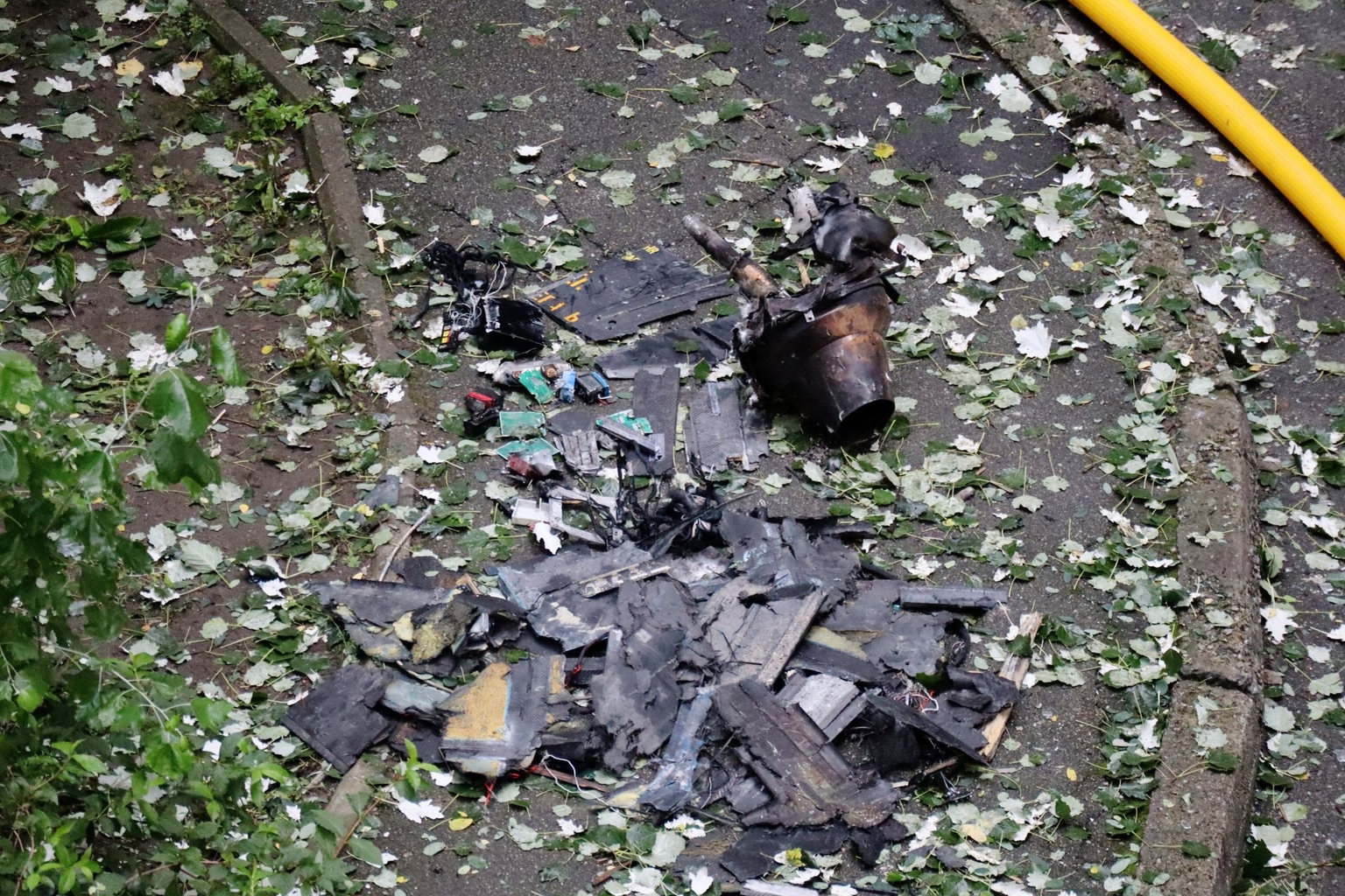 Wreckage from a Russian Geran-5 drone lies on the ground in Kyiv, Ukraine, on Sept. 25, 2026. Wreckage from a Russian Geran-5 drone lies on the ground in Kyiv, Ukraine, on Sept. 25, 2026.