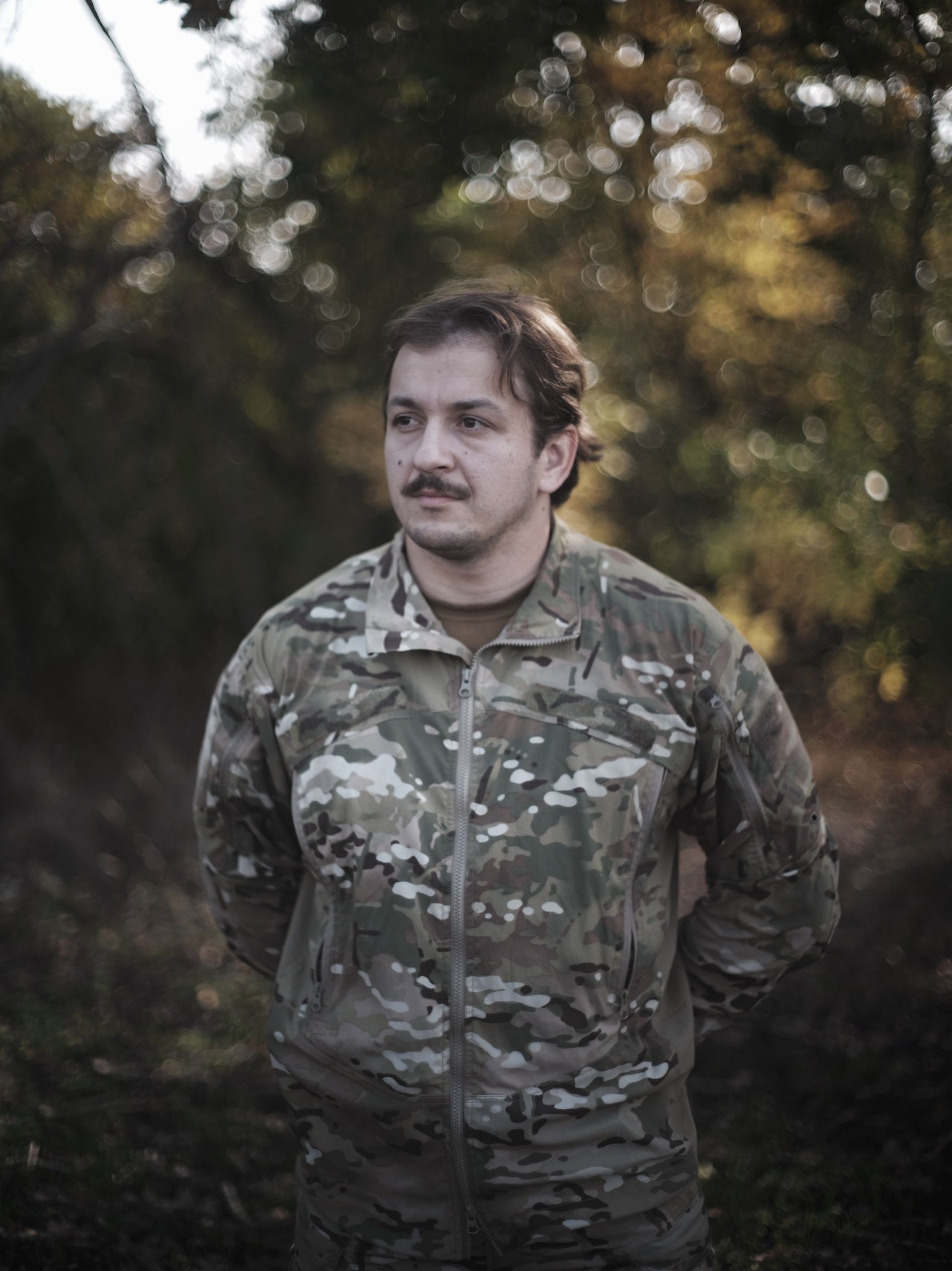 A soldier "Dolyna" stands in an unnamed location in Kharkiv Oblast, Ukraine, on Oct. 8, 2026.