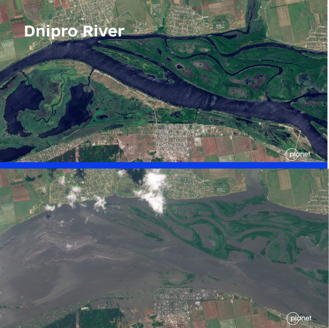 Imágenes satelitales muestran inundaciones masivas en el sur de Ucrania