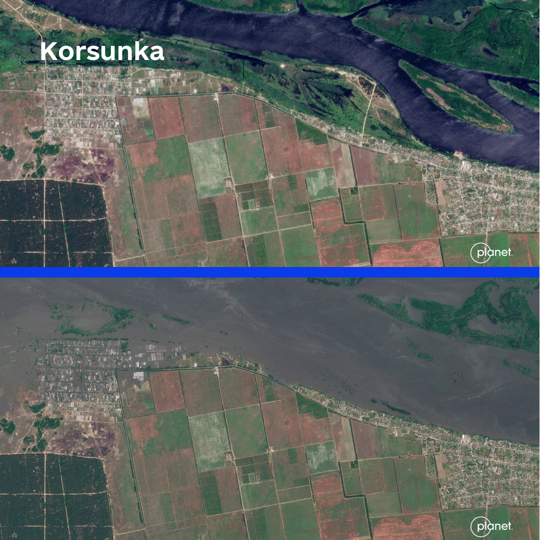 Imágenes satelitales muestran inundaciones masivas en el sur de Ucrania