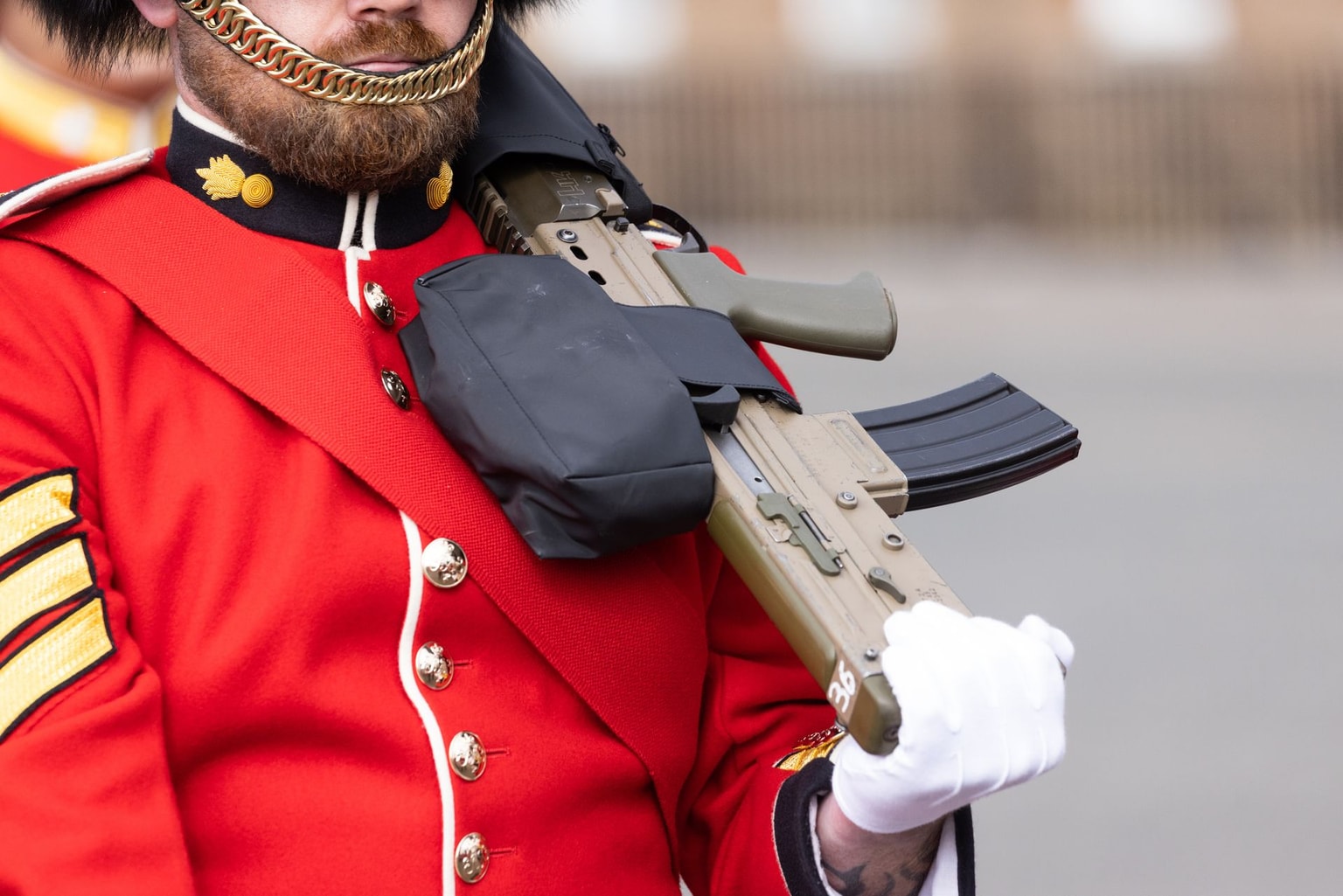 Illustrative purposes only: A Grenadier Guard with his rifle on parade during a ceremony ahead of an E5 Defence Ministers meeting at the Royal Artillery Barracks in London, UK, on Wednesday, Sept. 10, 2025 (Chris Ratcliffe/Bloomberg via Getty Images)