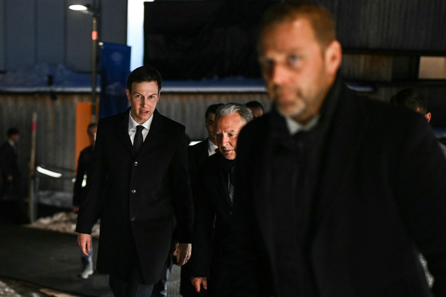 U.S. Special Envoy Steve Witkoff (left) and U.S. businessman Jared Kushner (center) in Davos on January 19, 2026.